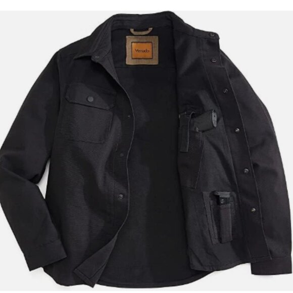 Concealed Carry Flannel Lined Canvas Shirt Jacket - Black | Large - Picture 1 of 7